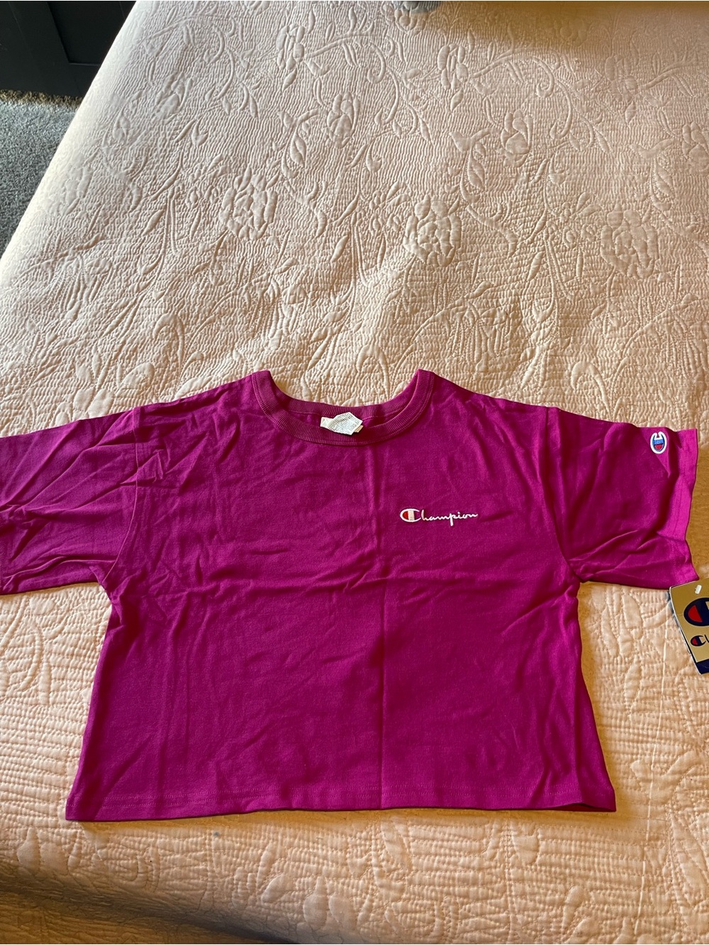 Champion Short-Sleeve Logo Tee in Magenta